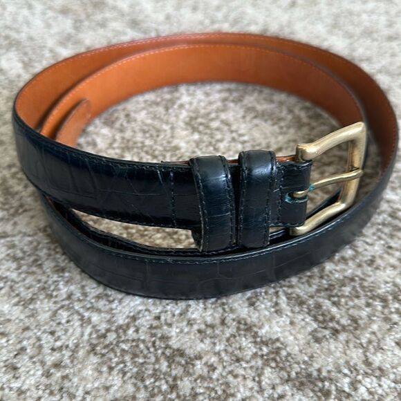 Black Textured Italian Leather Men’s Belt 44 - Picture 1 of 8